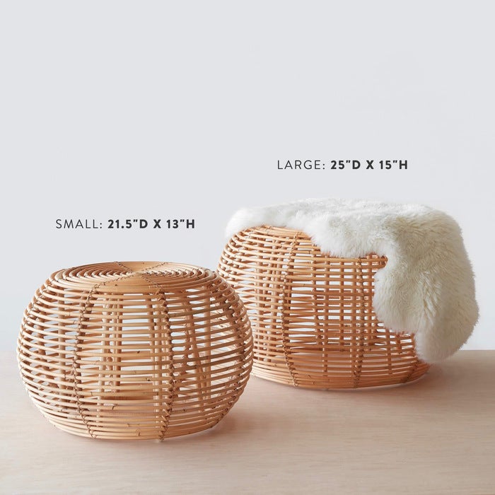 Small and large rattan ottoman with measurments