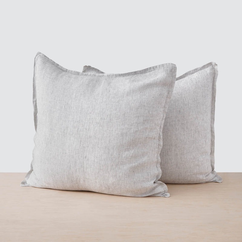 Stonewashed Linen Euro Shams, graphite-stripe