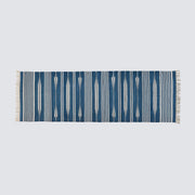 Full Overhead of Indigo Cotton Dhurrie Runner with Fringe
