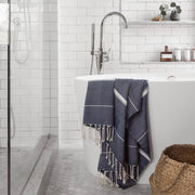 Moroccan inspired navy striped bath towel