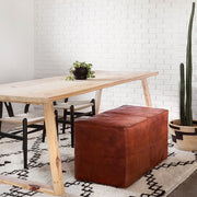 Moroccan Diamond Rug in Dining Room with Leather Bench