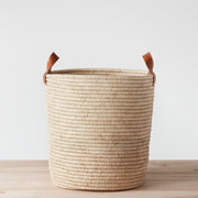 Large Handwoven Hamper with Leather Handles
