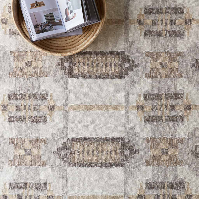 Detail view of Adah ecru flatweave rug, ecru