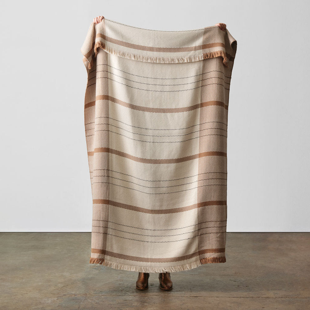 Striped alpaca throw with eyelash fringe 