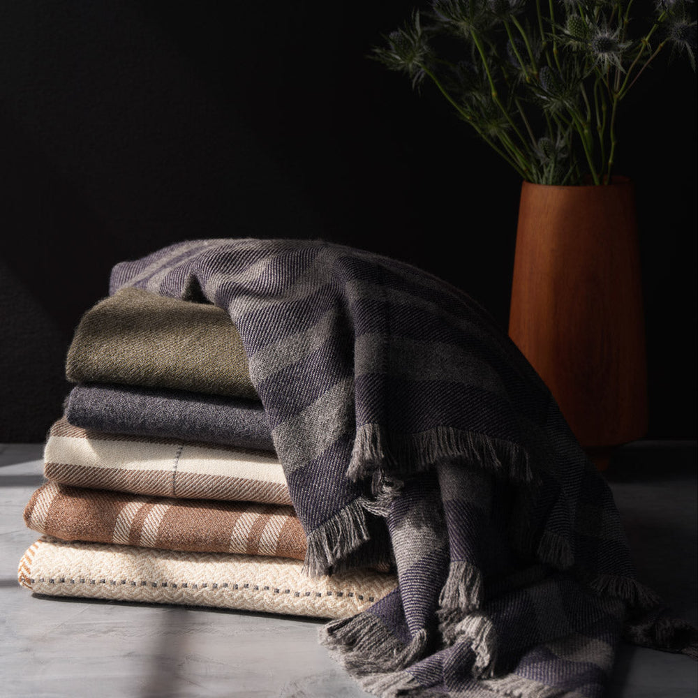 Folded stack of alpaca throws