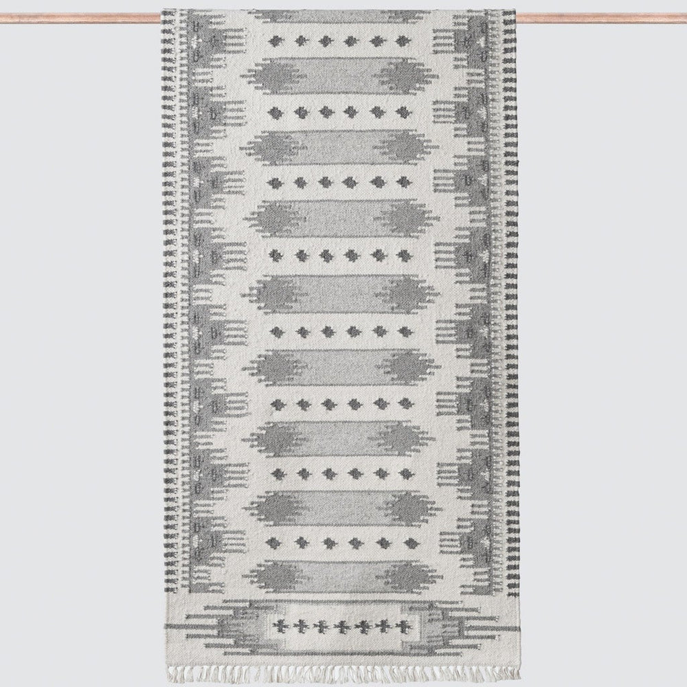 Grey Kilim Runner with Intricate Pattern