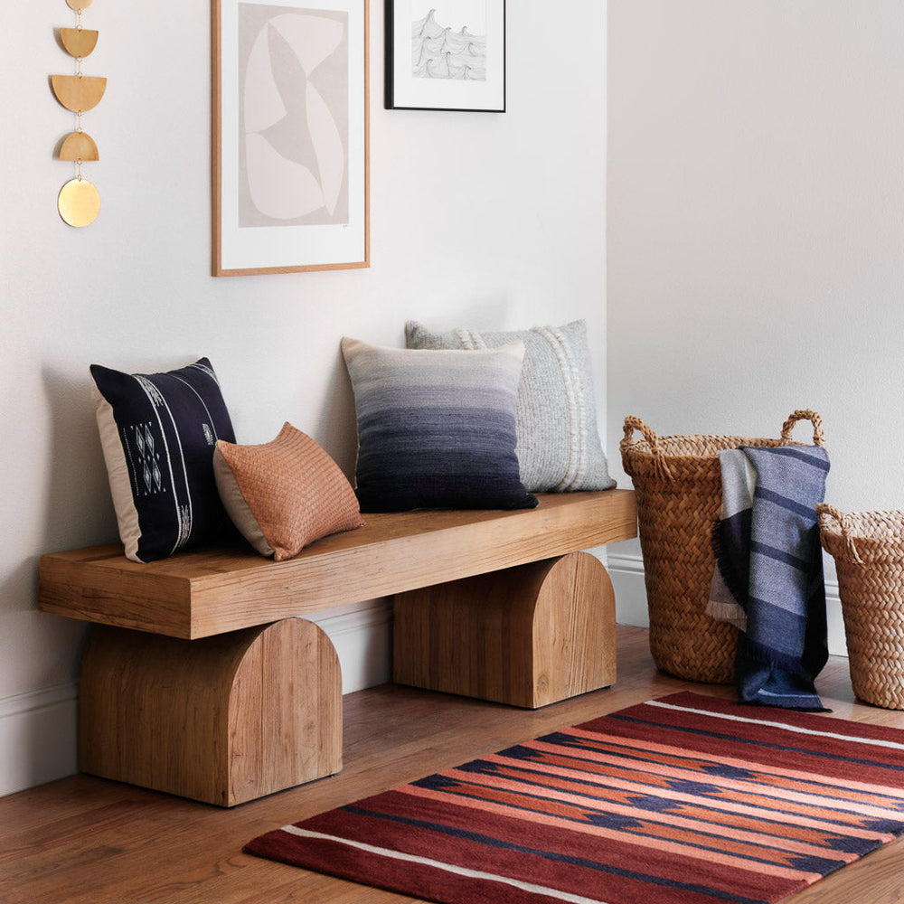 Woven Wool Accent Rug in Entryway with Modern Wooden Bench
