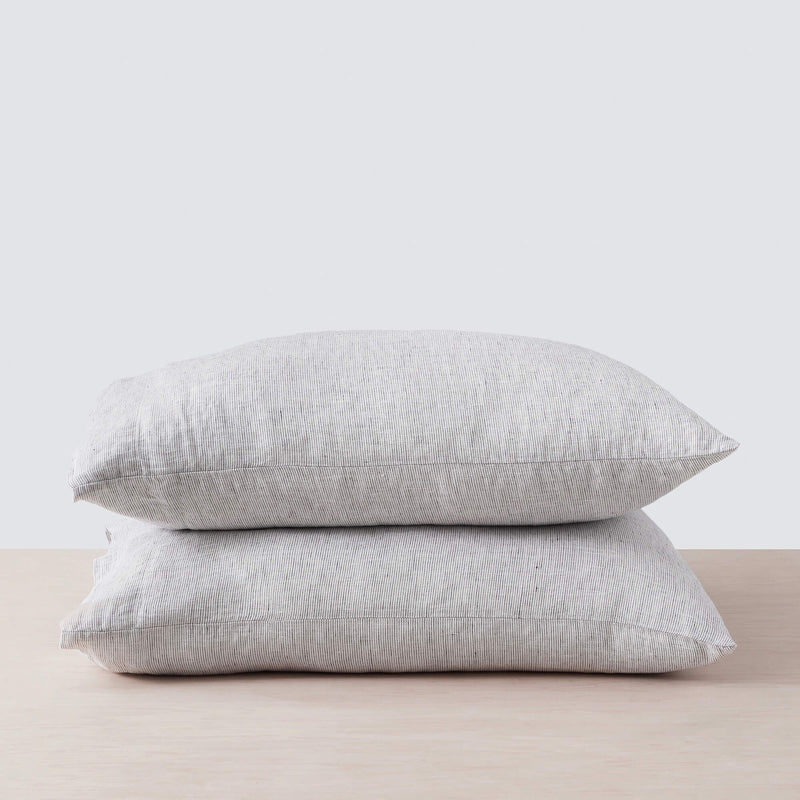 Stack of Stripe Linen Pillowcases, graphite-stripe