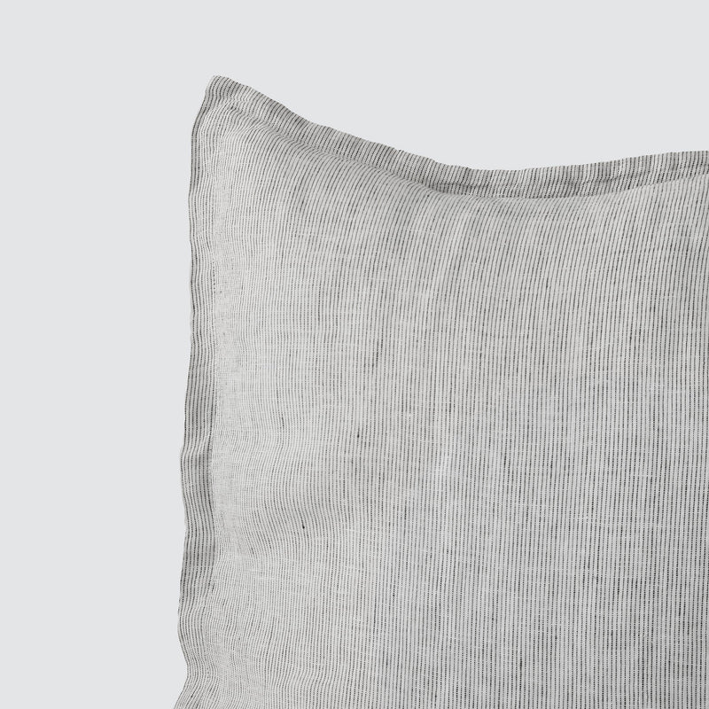Close Up of Detail Stitching on graphite stripe Linen Pillow Sham, graphite-stripe