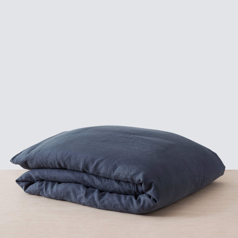Folded Blue Linen Duvet Cover from The Citizenry, slate-blue
