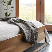 Black and White Alpaca Blanket Draped Over Footboard