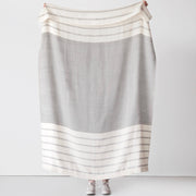 Grey and cream alpaca blanket with stripes