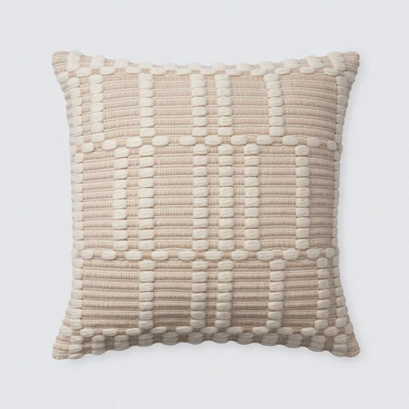Tan and ecru patterned pillow, tan