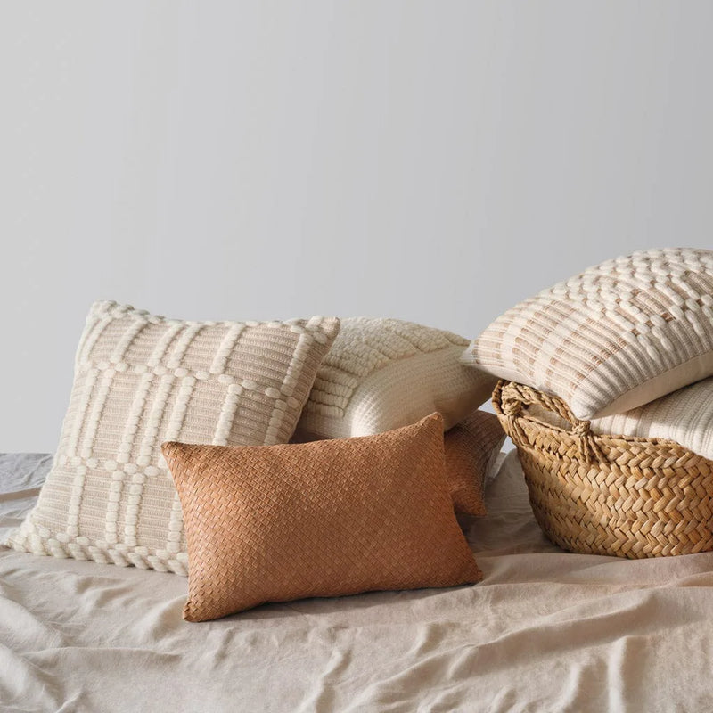 Styled pillow stack, tan