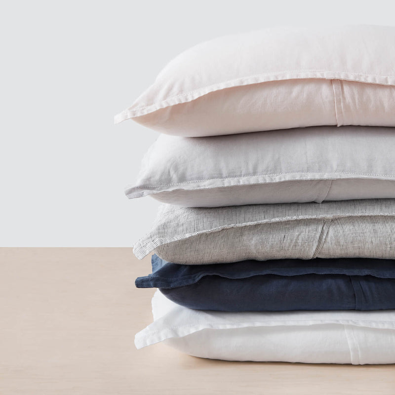 stack of various colored euro shams, graphite-stripe