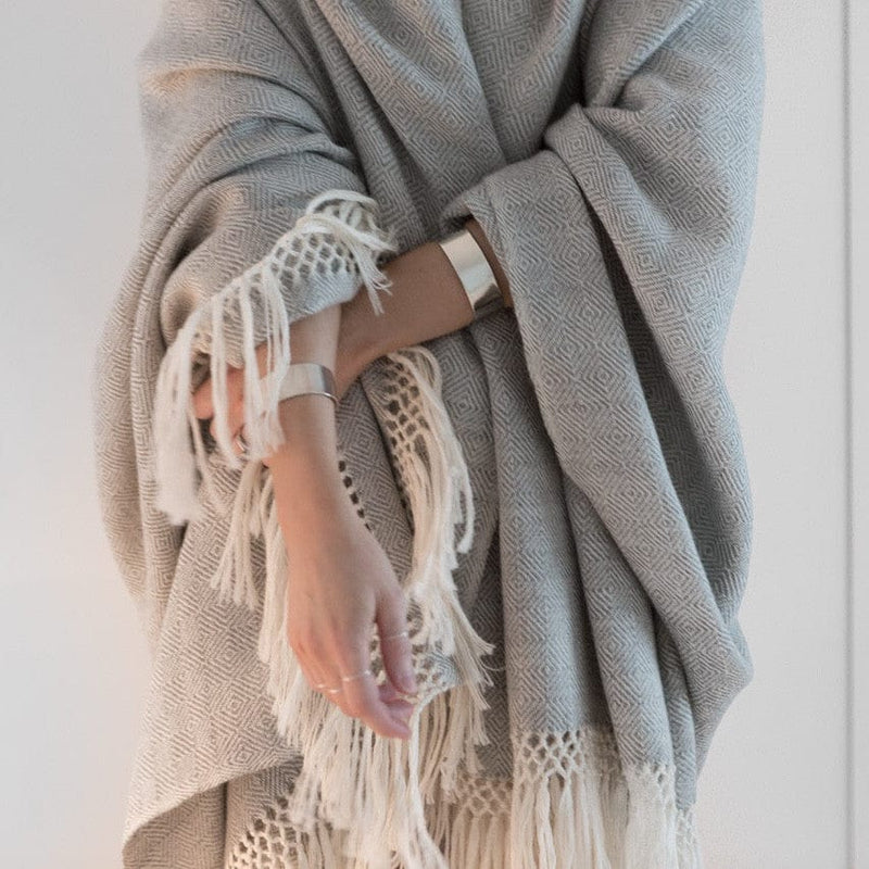 Cuddle up with grey alpaca throw blanket, dove-grey