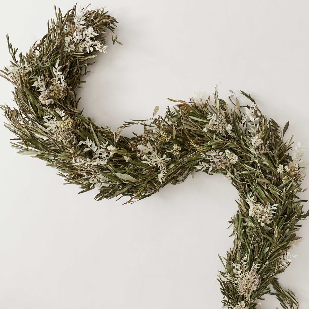 Fresh Olive and Dried Floral Garland - 6 ft