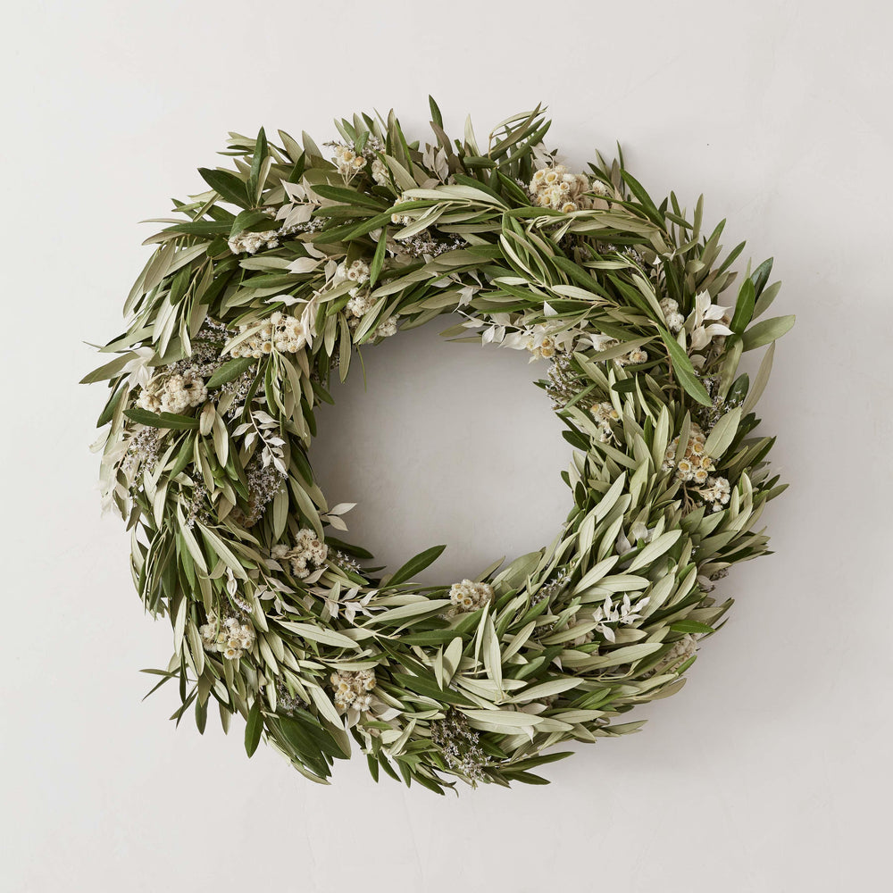 Fresh Olive and Dried Floral Wreath