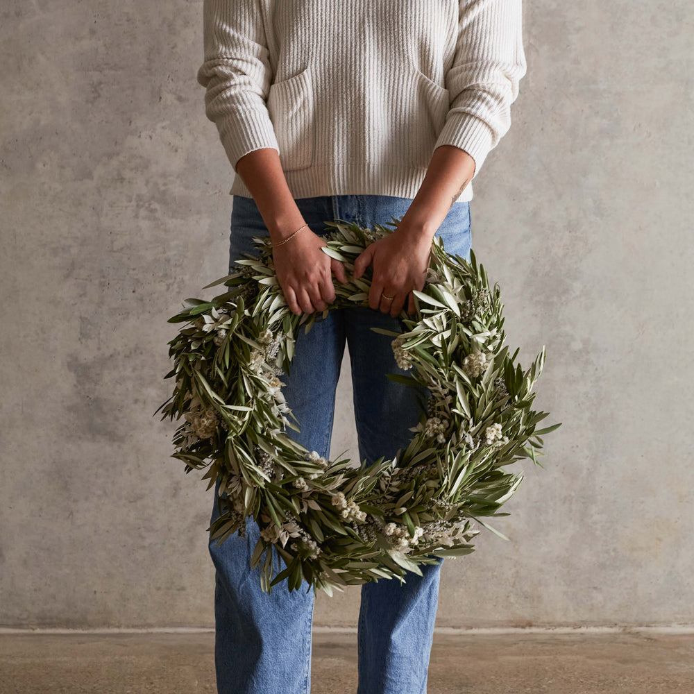 Fresh Olive and Dried Floral Wreath