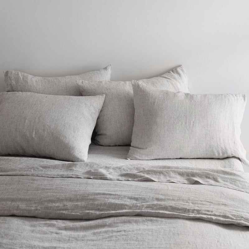 striped linen bedding set, graphite-stripe