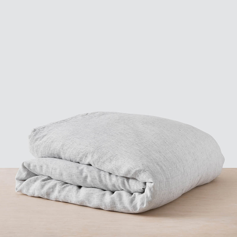 pinstriped linen duvet cover from Portugal, graphite-stripe