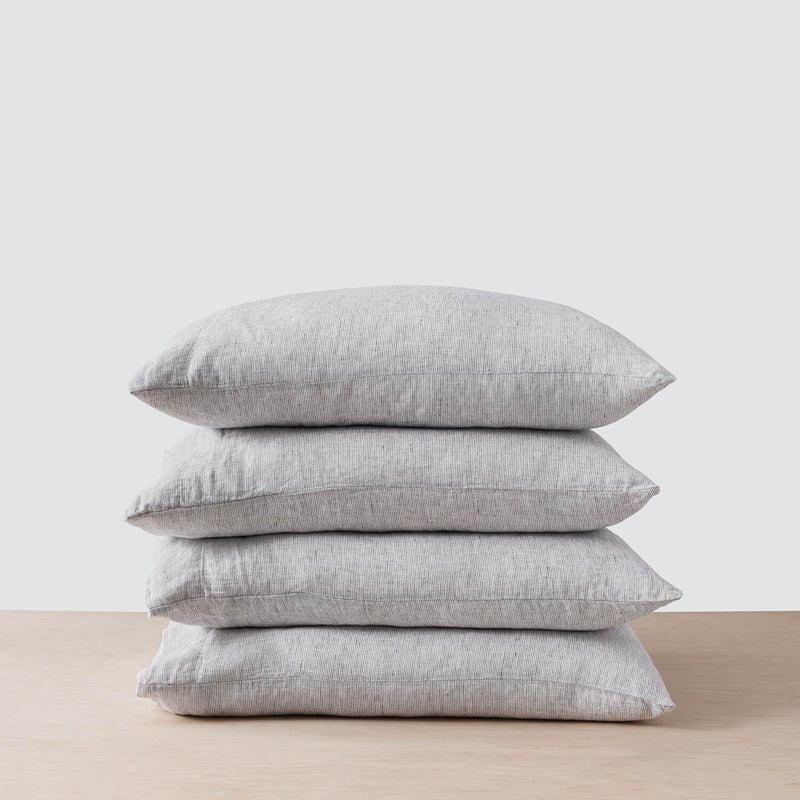 stack of four striped linen pillowcases, graphite-stripe