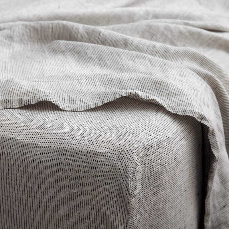 pinstripe linen sheet set, graphite-stripe