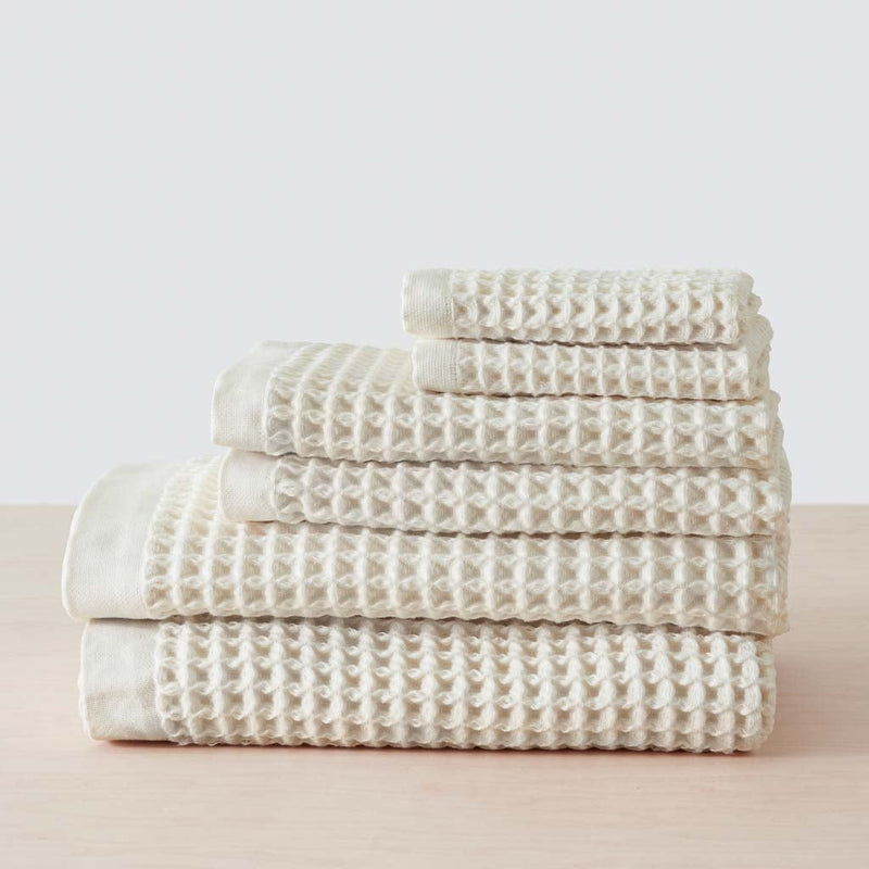 Set of 6 waffle towels, natural
