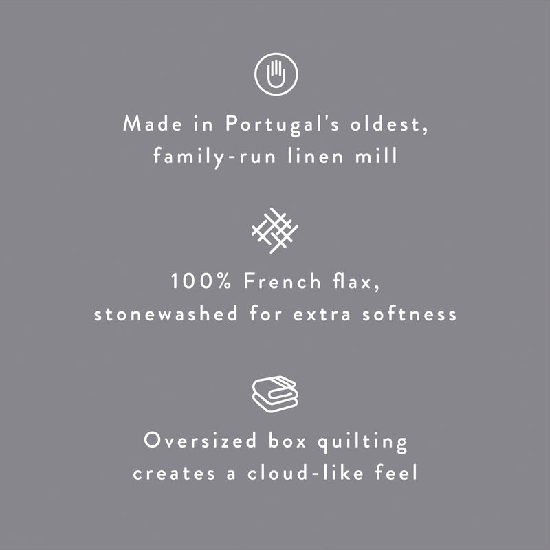 Oversized quilting creates a cloud-like feel, indigo-chambray