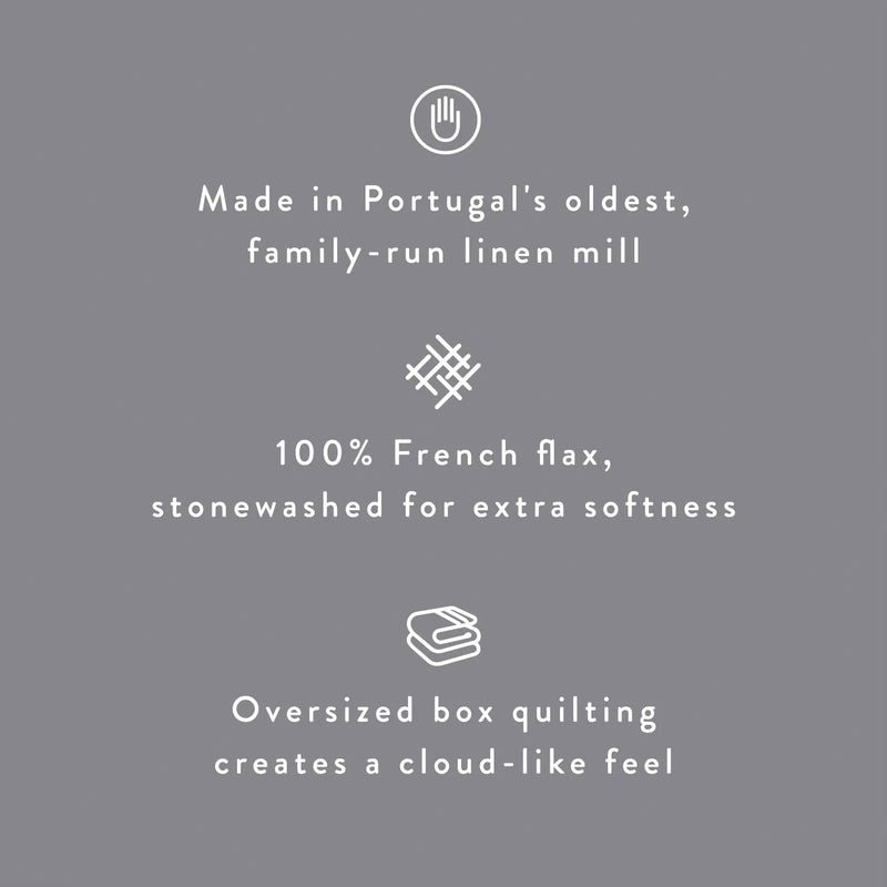 Oversized quilting creates a cloud-like feel, indigo-chambray