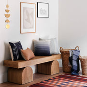 Kachari Indigo Pillow on Modern Curved Bench in Entryway.