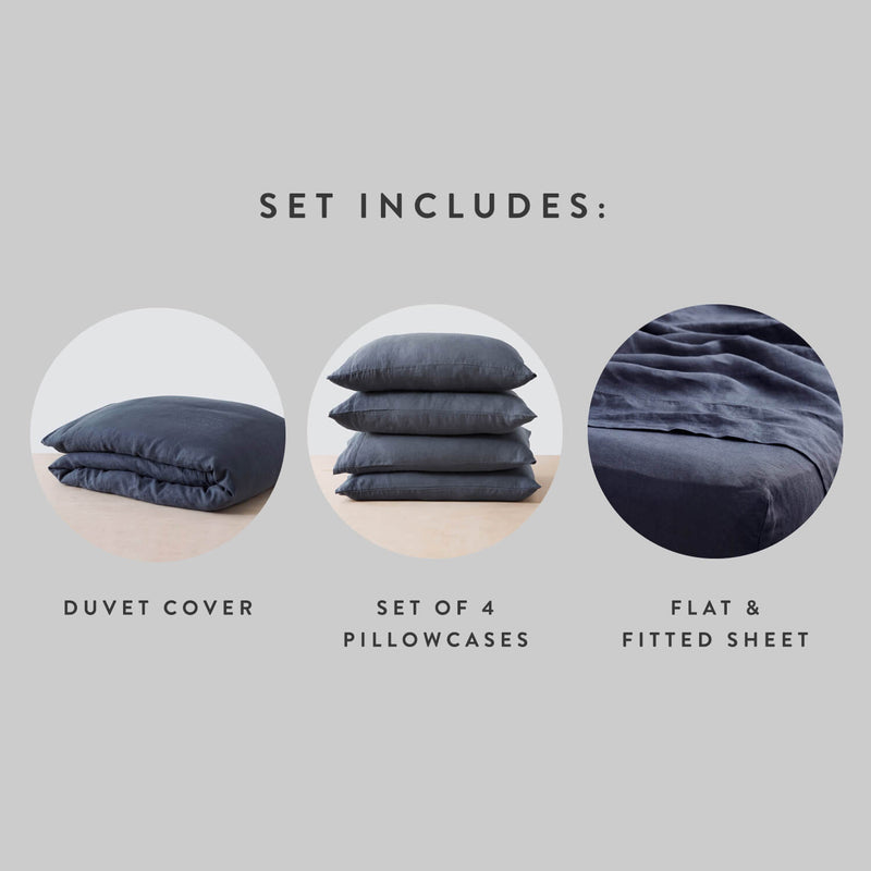 pure linen bed set, slate-blue