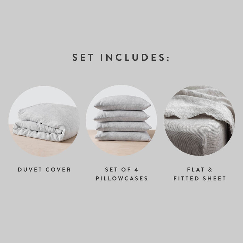 pure linen bed set, graphite-stripe