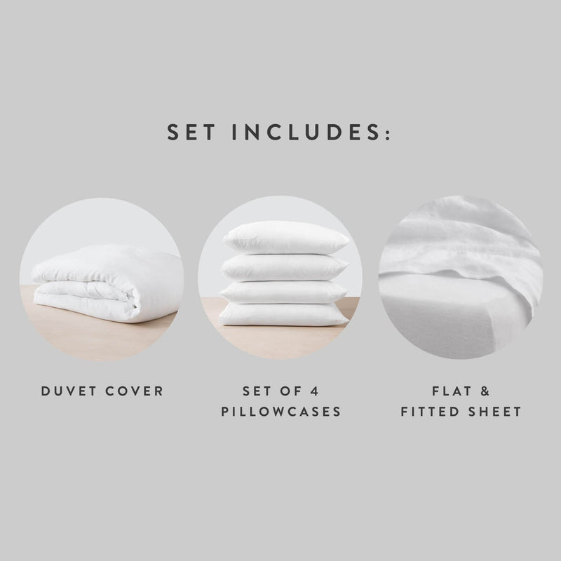 pure linen bed set, white