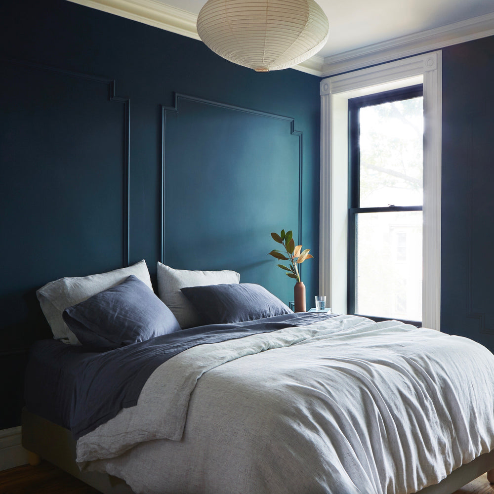 Indigo and Grey Striped Linen Bed Set