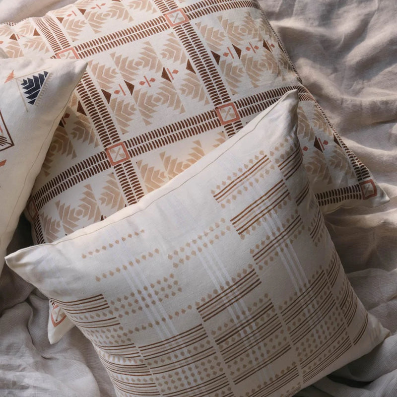 block print pillows, Ecru