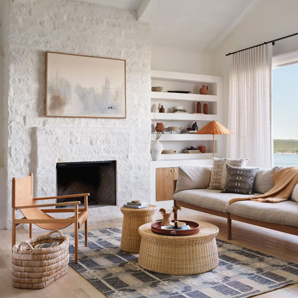 Wicker coffee table and wicker side table in modern living room