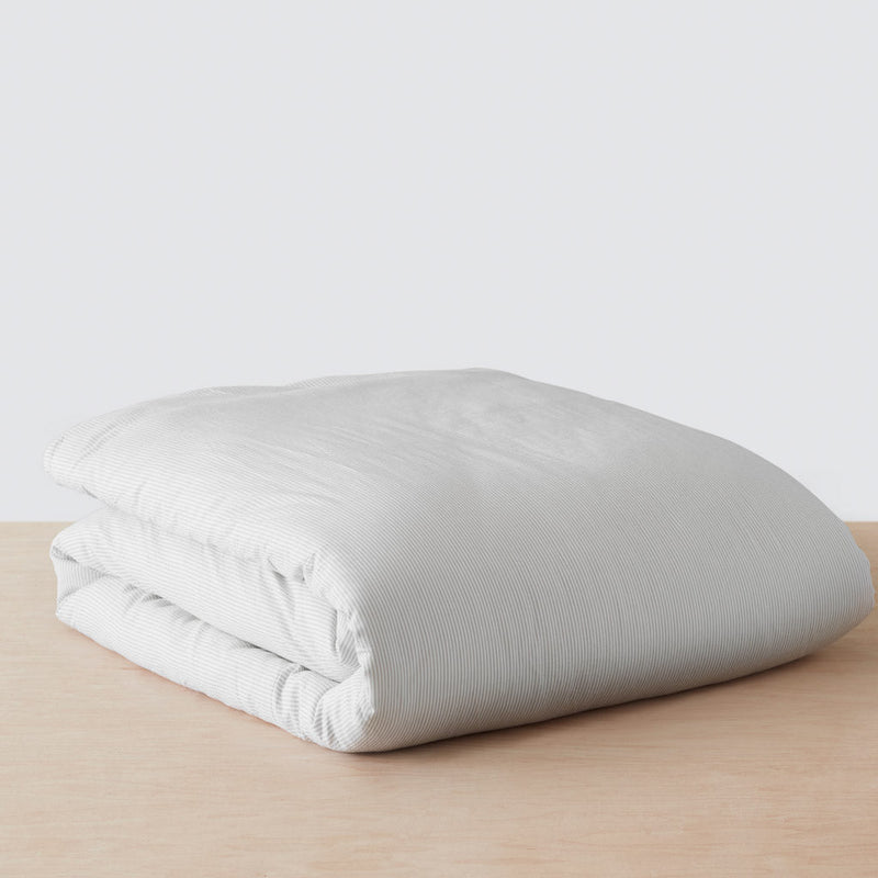 Organic turkish cotton duvet cover folded, light-grey-stripe