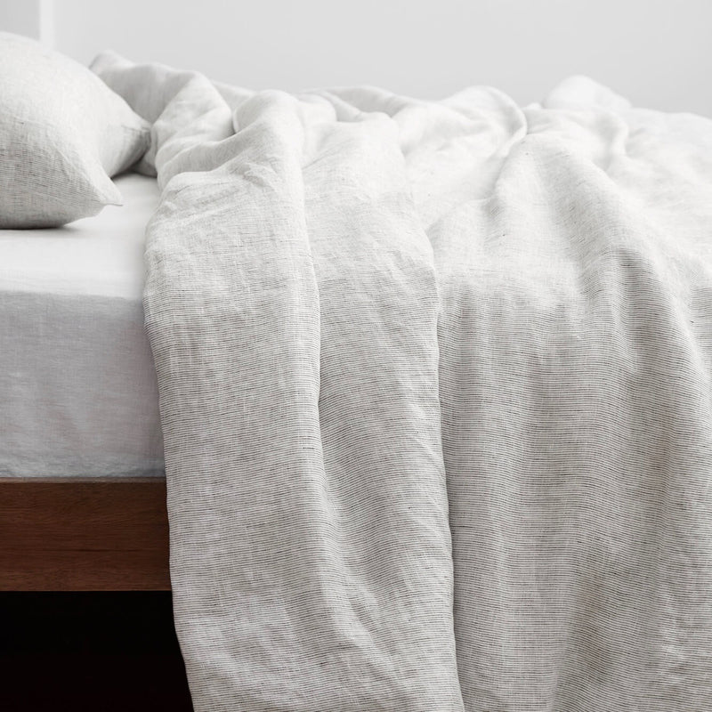 Striped Linen Duvet Cover at The Citizenry, graphite-stripe