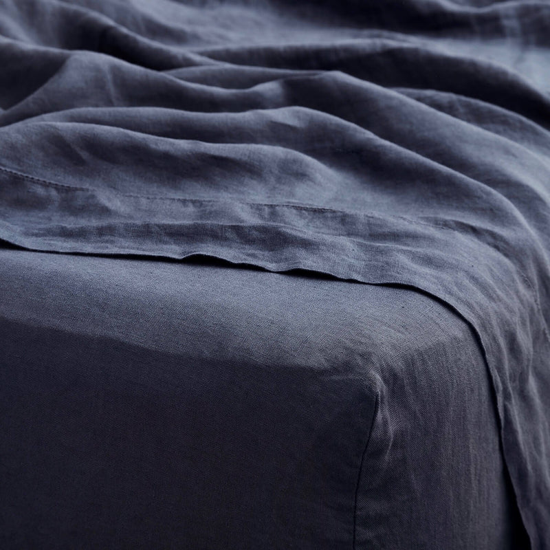 Detail of Slate Blue Sheet Set from The Citizenry, slate-blue