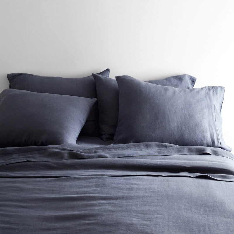 Blue Linen Bedding Set from Portugal, slate-blue