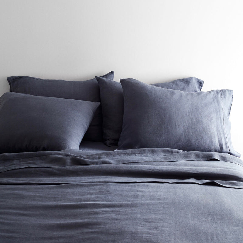 Blue Linen Bedding Set from Portugal, slate-blue