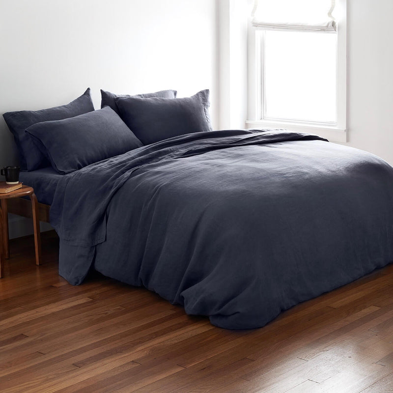 Stonewashed Linen Bed Set in Slate Blue, slate-blue