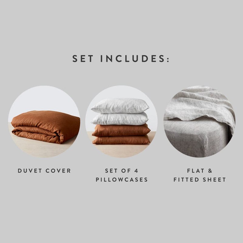 Set Includes Duvet Cover with 4 Pillowcases and Sheets, sienna-graphite-stripe