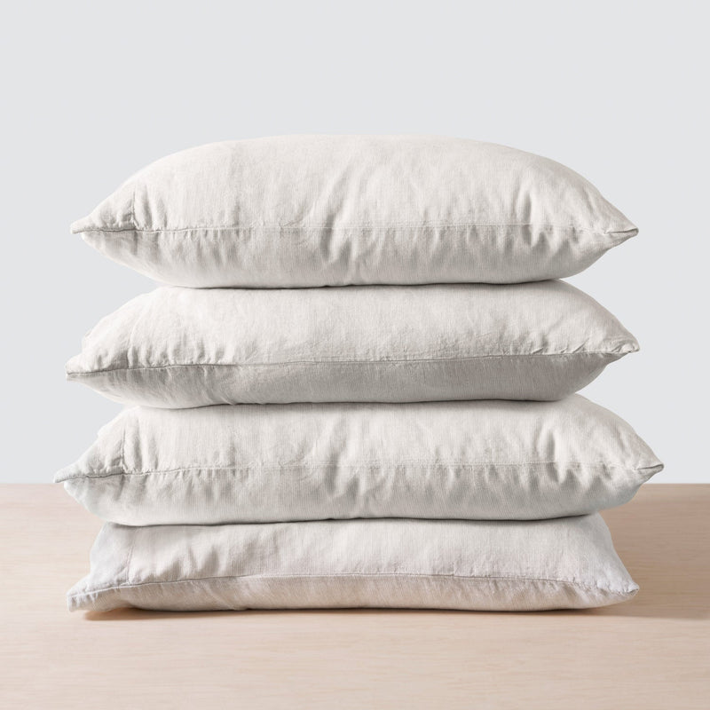 Stack of 4 Pillows with Tan Linen Pillowcases, sand-stripe