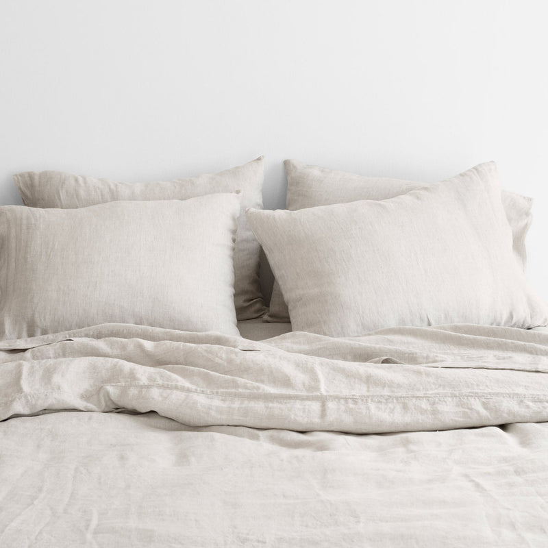 Complete Set of Linen Bedding in Beige Pinstripe, sand-stripe