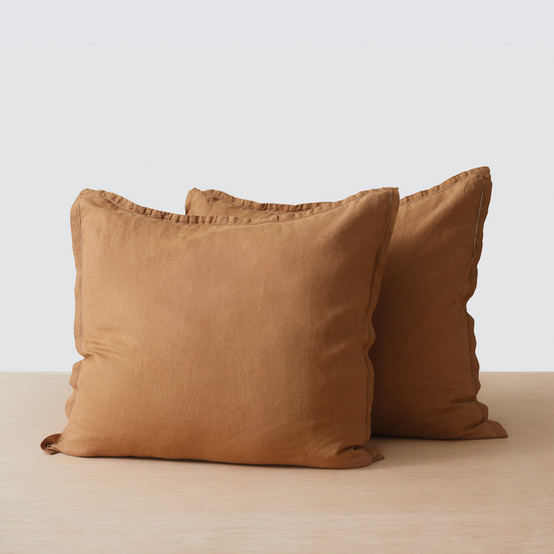 Two camel Linen Euro Sham Pillowcases, camel