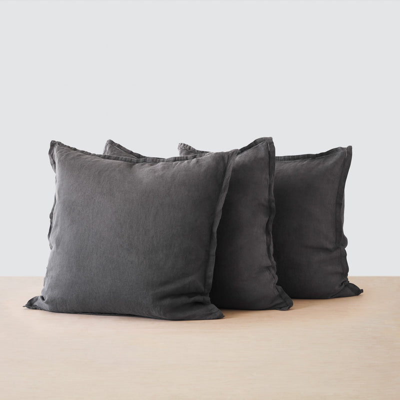 Set of Three Charcoal Grey Linen Euro Shams, charcoal