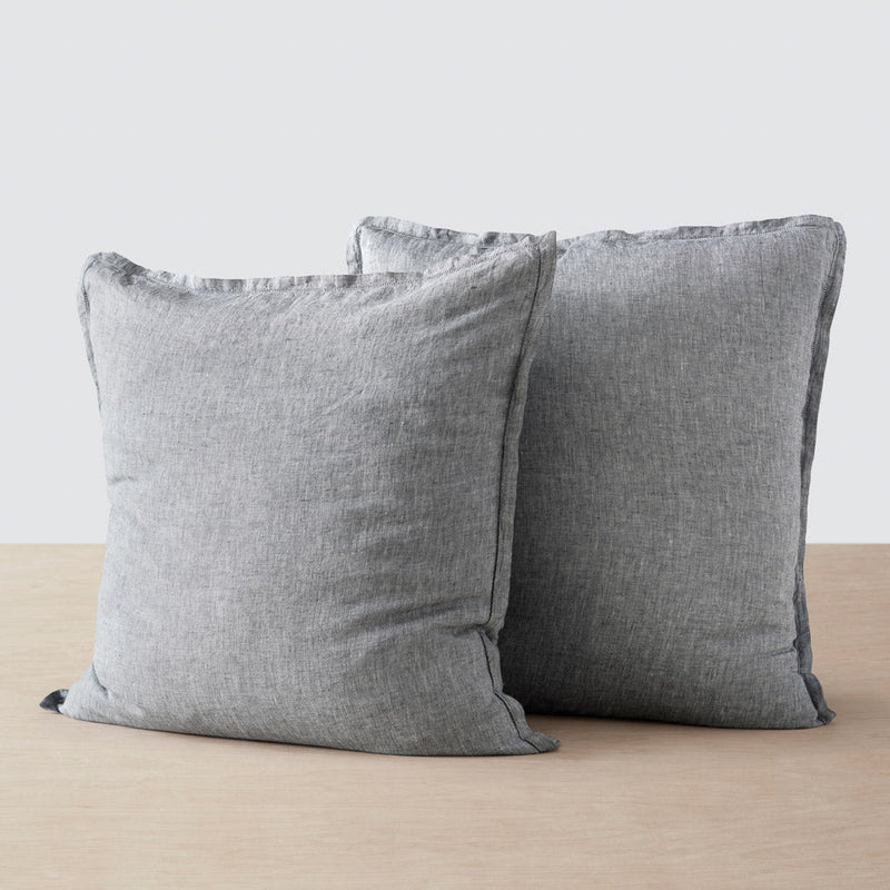 Indigo chambray linen euro shams, indigo-chambray