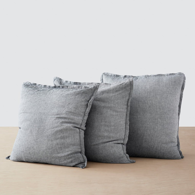 set of 3 linen euro shams, indigo-chambray